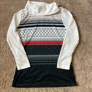 Vintage 70’s striped blouse / dress top 36 black red white turtleneck long